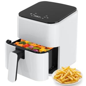 OLIXIS 3QT Air Fryer, Small Air Fryer with Digital PP Touch Panel, 400℉ Max Temp, Overheat Protection and Auto Shut-off, Nonstick and Dishwasher Safe Basket for Roast, Bake, Broil, Reheat, White