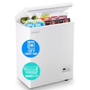 DEMULLER Chest Freezer Ultra-Low Temperature Deep Freezers (Down to -11.2 ℉) with Two Removable Baskets Accurate Display of Cabinet Temp Freestanding White
