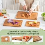 Vocvee Bamboo Cutting Boards for Kitchen(Set of 3), Wood Cutting Board with Wood Storage Stand, Charcuterie & Chopping Board for Vegetables and Meat, with Deep Juice Groove, Ideal Kitchen Gifts