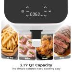 OLIXIS 3QT Air Fryer, Small Air Fryer with Digital PP Touch Panel, 400℉ Max Temp, Overheat Protection and Auto Shut-off, Nonstick and Dishwasher Safe Basket for Roast, Bake, Broil, Reheat, White
