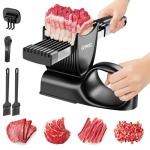Fresh Meat Slicer with SteadyGrip, Thickness Adjustable 2 or 4 mm, 17 IN 1 Stainless Steel Manual Meat Cutter, Cleaver Kitchen Knife, Jerky Slicer Suit for Chicken Breast Beef Pork (Black)