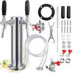 New Adjustable Dual Tap Kegerator Tower Beer Tap Tower with 1/4" Barb, 3" Draft Beer Dispenser Keg Tower, 304 Stainless Steel Core Self-Closing Beer Faucet with Pre-Assembled Kegerator Parts Kits