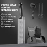 Fresh Meat Slicer with SteadyGrip, Thickness Adjustable 2 or 4 mm, 17 IN 1 Stainless Steel Manual Meat Cutter, Cleaver Kitchen Knife, Jerky Slicer Suit for Chicken Breast Beef Pork (Black)