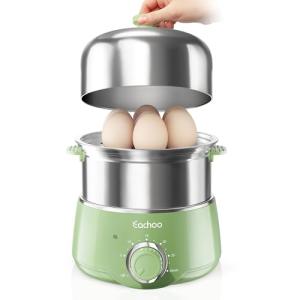 Hard Boiled Egg Cooker - CACHOO 14-Egg Rapid Stainless Steel Egg Boiler with 30-Min Timer & Auto Shut Off, Compact Electric Vegetable Steamer for Cooking, Dishwasher Safe, Retro Green