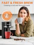 Karosie Single Serve Coffee Maker for K-Cup and Ground Coffee, Fast Brew, 6-12 oz Brew Sizes One Cup Coffee Machine Fits 5.5" Mugs, One-Button Small Coffee Maker, Descaling Reminder,Black,9.45 Inches