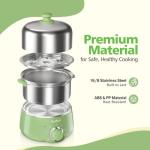 Hard Boiled Egg Cooker - CACHOO 14-Egg Rapid Stainless Steel Egg Boiler with 30-Min Timer & Auto Shut Off, Compact Electric Vegetable Steamer for Cooking, Dishwasher Safe, Retro Green