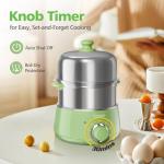 Hard Boiled Egg Cooker - CACHOO 14-Egg Rapid Stainless Steel Egg Boiler with 30-Min Timer & Auto Shut Off, Compact Electric Vegetable Steamer for Cooking, Dishwasher Safe, Retro Green