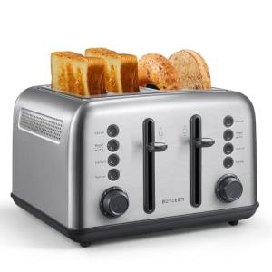 BUYDEEM DT640 Retro 4 Slice Toaster, 7 Shade Settings, Extra Wide 1.5'' Slots, Stainless Steel Toaster with Bagel Muffin Defrost Reheat Function, Retro Silver