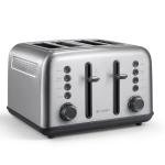 BUYDEEM DT640 Retro 4 Slice Toaster, 7 Shade Settings, Extra Wide 1.5'' Slots, Stainless Steel Toaster with Bagel Muffin Defrost Reheat Function, Retro Silver
