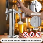 New Adjustable Dual Tap Kegerator Tower Beer Tap Tower with 1/4" Barb, 3" Draft Beer Dispenser Keg Tower, 304 Stainless Steel Core Self-Closing Beer Faucet with Pre-Assembled Kegerator Parts Kits