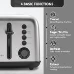 BUYDEEM DT640 Retro 4 Slice Toaster, 7 Shade Settings, Extra Wide 1.5'' Slots, Stainless Steel Toaster with Bagel Muffin Defrost Reheat Function, Retro Silver