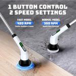 Electric Spin Scrubber for Bathroom: Shower Scrubber with Long Handle, Dual Speed Cordless Power Cleaning Scrub, 7 Brush Heads, IPX7 Waterproof Heavy Duty Cleaner Tools for Tub Tile Grout Wall