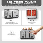 BUYDEEM DT640 Retro 4 Slice Toaster, 7 Shade Settings, Extra Wide 1.5'' Slots, Stainless Steel Toaster with Bagel Muffin Defrost Reheat Function, Retro Silver