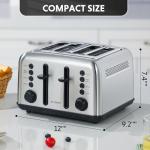 BUYDEEM DT640 Retro 4 Slice Toaster, 7 Shade Settings, Extra Wide 1.5'' Slots, Stainless Steel Toaster with Bagel Muffin Defrost Reheat Function, Retro Silver