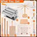 Pasta Making Tools, Pasta Making Kit, Includes Pasta Maker Machine, 1 Pasta Drying Rack, 3 Rolling Pins, 1 Gnocchi Board, 1 Dough Cutter, 1 Ravioli Cutter, 2 Pasta Stamps, 1 Silicone Dough Mat