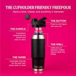 Flaskap FreePour System: 6oz Tumbler Attachment and 26oz Cup Holder Friendly Bottle, Removable Well Mixed Drink Tumbler Attachment and Water Bottle