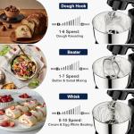 Camic Stand Mixer, 4.2QT+5.3QT Two bowls Electric Food Mixer, 10 Speeds with Digital setting 3-IN-1 Kitchen Mixer for Baking Cakes Cookie Bread Salad with Egg Whisk,Dough Hook,Flat Beater (Black)