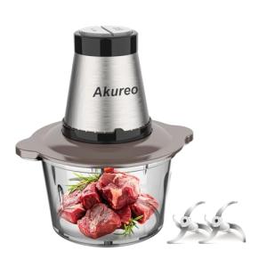 Akureo Kitchen in the Box Mini Food Processors, Electric Food Chopper with Meat Grinder & Vegetable Chopper - 2 Sets of Bi-Level Blades for Fruits/Meat/Nuts