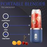 Paramexview® Portable Blender 14oz for Juices & Smoothies with 6 blades Puwerful performances Fusion Blender | USB Rechargeable, Lid, Cup included | Fit for travel and outdoor activities (Navy Blue)
