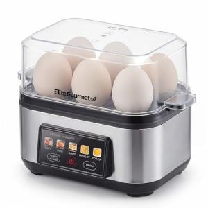 Elite Gourmet Digital Egg Cooker, 6 Egg Capacity, Soft/Medium/Hard Boiled, Poach & Omelet, One-Touch Graphic Display, Auto Shut-Off, Stainless Steel Heating Plate & Housing