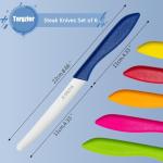 targzier Steak Knives Set of 6, Sharp Serrated Steak Knives,Premium Stainless Steel Steak Knife Set,Colorful Tomato Knife,Steak Knifes for Kitchen/Hotel/Restaurant,Multi-Color