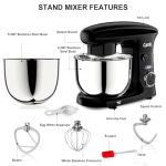 Camic Stand Mixer, 4.2QT+5.3QT Two bowls Electric Food Mixer, 10 Speeds with Digital setting 3-IN-1 Kitchen Mixer for Baking Cakes Cookie Bread Salad with Egg Whisk,Dough Hook,Flat Beater (Black)