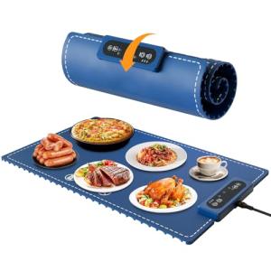 Negative ion Food Warming Mat with Adjustable Temperature,Foldable Electric Warming Tray for Parties Features 3 Modes & Fast Heating,Roll Up Food Warmer for Parties,Shabbat,Christmas (Blue)