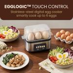 Elite Gourmet Digital Egg Cooker, 6 Egg Capacity, Soft/Medium/Hard Boiled, Poach & Omelet, One-Touch Graphic Display, Auto Shut-Off, Stainless Steel Heating Plate & Housing