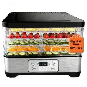 Food Dehydrator Machine-Dehydrators for Jerky Beef Fruit, 300W 158 ℉ Temperature Control & 24H Timer Food Dryer with 5 BPA-Free Trays Fruit Dryer for Herb, Fruit, Dog Treats (Black)