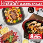 SugarWhisk 8-inch Ceramic Coated Electric Skillet with Lid, Non Stick Skillet Griddle Pan Electric, Rapid Heat Up, 650W, Breakfast Skillet, Kitchen Appliances for Cooking, White