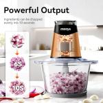 Mooye Food Processors Electric Food Chopper with Meat Grinder & Vegetable Chopper - 3 Bowls(8Cup+8Cup+3Cup) with Powerful Copper Motor - Includes 3 Sets of Bi-Level Blades for Fruits/Meat/Nuts