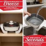 SugarWhisk 8-inch Ceramic Coated Electric Skillet with Lid, Non Stick Skillet Griddle Pan Electric, Rapid Heat Up, 650W, Breakfast Skillet, Kitchen Appliances for Cooking, White