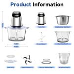 Mooye Food Processors Electric Food Chopper with Meat Grinder & Vegetable Chopper - 3 Bowls(8Cup+8Cup+3Cup) with Powerful Copper Motor - Includes 3 Sets of Bi-Level Blades for Fruits/Meat/Nuts