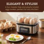 Elite Gourmet Digital Egg Cooker, 6 Egg Capacity, Soft/Medium/Hard Boiled, Poach & Omelet, One-Touch Graphic Display, Auto Shut-Off, Stainless Steel Heating Plate & Housing