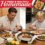 SugarWhisk 8-inch Ceramic Coated Electric Skillet with Lid, Non Stick Skillet Griddle Pan Electric, Rapid Heat Up, 650W, Breakfast Skillet, Kitchen Appliances for Cooking, White