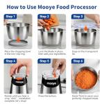 Mooye Food Processors Electric Food Chopper with Meat Grinder & Vegetable Chopper - 3 Bowls(8Cup+8Cup+3Cup) with Powerful Copper Motor - Includes 3 Sets of Bi-Level Blades for Fruits/Meat/Nuts