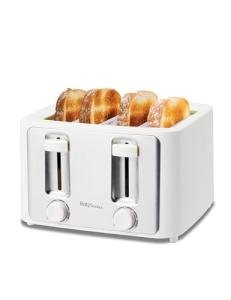 Betty Crocker 4-Slice Toaster, 1500W, Variable Toast Shade Control Dials, High Lift Feature, Cool Touch Housing, Bread Centering Guides, Drop Down Crumb Tray, BC-5635W, White