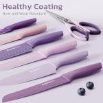 Astercook Knife Set, 13 Pieces Kitchen Knives Set with Healthy Anti-Rust Coating, Dishwasher Safe, Stainless Steel Chef Knife Sets with 6 Blade Guards, Perfect Holiday Gifts for Kitchen Purple