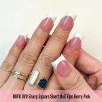NOVO OVO Short Sharp Square White French Tip Nail Tips Press on BERRY PINK, Need Builder Gel Top Coat Nail Glue,Soft Gel Fake Nail Extension, Full Cover False Nails for Salon DIY x15 Sizes 240 pcs