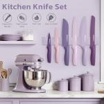 Astercook Knife Set, 13 Pieces Kitchen Knives Set with Healthy Anti-Rust Coating, Dishwasher Safe, Stainless Steel Chef Knife Sets with 6 Blade Guards, Perfect Holiday Gifts for Kitchen Purple