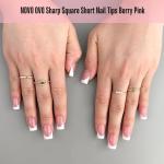 NOVO OVO Short Sharp Square White French Tip Nail Tips Press on BERRY PINK, Need Builder Gel Top Coat Nail Glue,Soft Gel Fake Nail Extension, Full Cover False Nails for Salon DIY x15 Sizes 240 pcs
