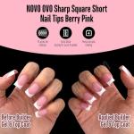 NOVO OVO Short Sharp Square White French Tip Nail Tips Press on BERRY PINK, Need Builder Gel Top Coat Nail Glue,Soft Gel Fake Nail Extension, Full Cover False Nails for Salon DIY x15 Sizes 240 pcs