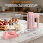 BAIGELONG Hand Electric Mixer, 5-Speed KitchenMixer with 5 * 304 Stainless Steel Attachments + Storage Base, 200W Portable Food Handheld Mixer for Baking, Whipping Cream, Cake Mixing, Pink