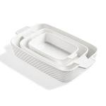 Sweejar Ceramic Baking Dish Set, Cake Baking Dish for Brownie, Porcelain Striped Casserole Dishes for Oven with Handle for Lasagna, Family Dinner(White)