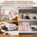 BAIGELONG Hand Electric Mixer, 5-Speed KitchenMixer with 5 * 304 Stainless Steel Attachments + Storage Base, 200W Portable Food Handheld Mixer for Baking, Whipping Cream, Cake Mixing, Pink