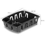 Dish Drying Rack with Drainboard Set, All-in-1 Kitchen Dishrack with Inclined Base for Quick Water Drainage, Black Plastic Dish Drainer