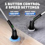 Shower Scrubber with Long Handle - Bathroom Power Electric Spin Scrubber for Cleaning Bathtub with 7 Brush Heads - Cordless IPX7 Waterproof Automatic for Grout, Tile, Tub, Toilet, Car