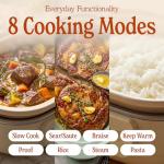 MAGNIFIQUE 6 Quart Programmable Casserole Slow Cooker, 8-in-1 Multi Cooker with Removable Non-Toxic Stoneware Crock, Claypot Slow Cooker, Rice-cooking, Nonstick, Oven Safe Pot to 450°F, Oatmeal