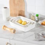 Sweejar Ceramic Baking Dish Set, Cake Baking Dish for Brownie, Porcelain Striped Casserole Dishes for Oven with Handle for Lasagna, Family Dinner(White)