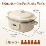 MAGNIFIQUE 6 Quart Programmable Casserole Slow Cooker, 8-in-1 Multi Cooker with Removable Non-Toxic Stoneware Crock, Claypot Slow Cooker, Rice-cooking, Nonstick, Oven Safe Pot to 450°F, Oatmeal
